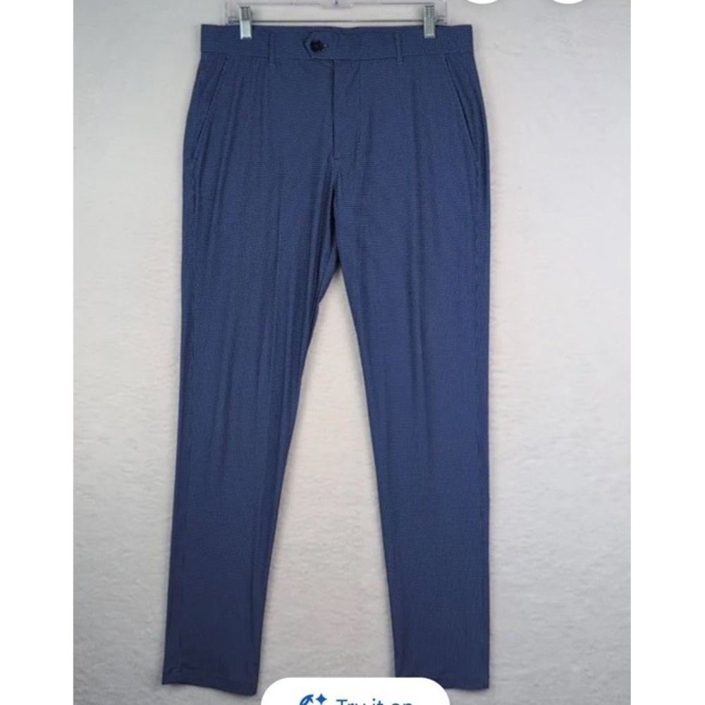 Greyson Pants Mn 34/32 Blue Houndstooth Performance Stretch Golf 2 Pair Avail